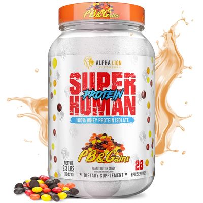 ALPHA LION Superhuman Whey Protein Powder, Great Tasting Pure Whey Protein Isolate, Low Carb, Low Sugar, No Bloat Post Workout, Muscle Recovery &amp; Growth (28 Servings, PB &amp; Gains)