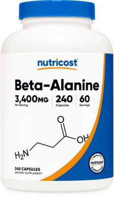 Nutricost Beta-Alanine Capsules 3400mg, 240 Capsules (60 Serv) - Potent Beta Alanine, Gluten Free &amp; Non-GMO, 850mg Per Cap