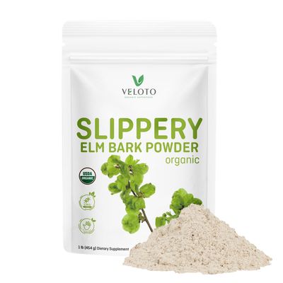 VELOTO Slippery Elm Bark Powder Organic, Pure Slippery Elm Inner Bark Powder, Upgraded Sticky Version, Natural Vegan Herbal Supplement for Soothing Throat Digestive Health, Gluten-Free, No GMOs, 1 lb