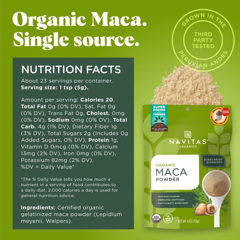 Navitas Organics Maca Powder, 4 oz. Bag, 23 Servings - Organic, Non-GMO, Low Temp-Dried, Gluten-Free