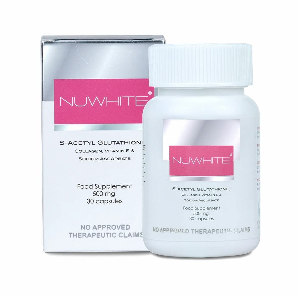NuWhite Nu White S-Acetyl Glutathione New Improved Formula Skin Whitening 30 Capsules