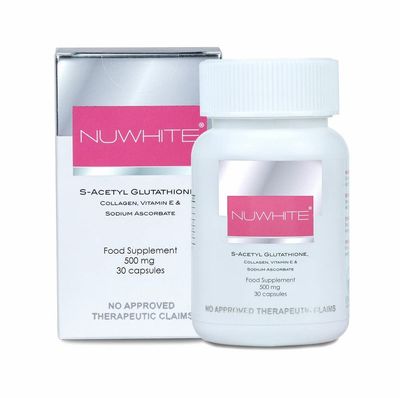 NuWhite Nu White S-Acetyl Glutathione New Improved Formula Skin Whitening 30 Capsules
