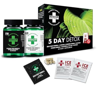 Rescue Detox 5 Day Permanent Detox Kit - 72ct Capsules | Comprehensive Full Body Cleanse with Bonus Instant ICE Caps