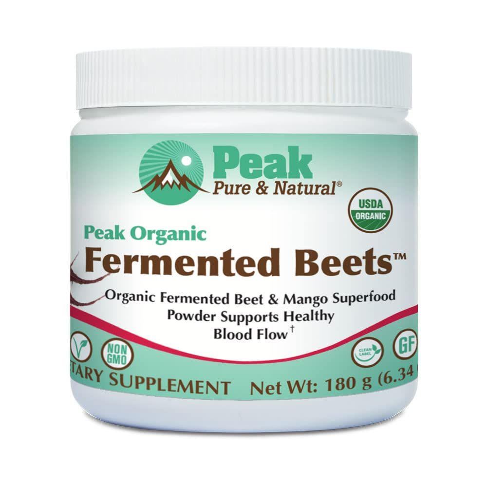 Peak Pure &amp; Natural Peak Organic Fermented Beets - Organic Fermented Beet Powder Superfood Drink Powder - Nitric Oxide Supplement Support for Normal Blood Pressure