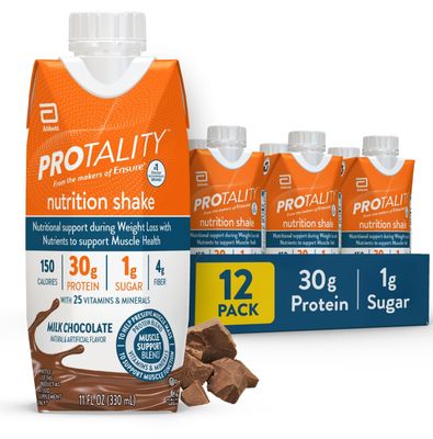 PROTALITY Milk Chocolate Nutrition Shake | 30g Protein, 1g Sugar | Nutrition Support for Muscle Health During Weight Loss | 12 Pack