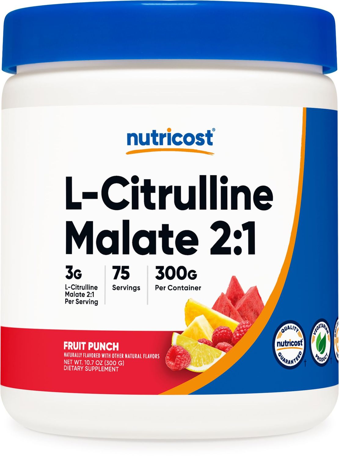 Nutricost L-Citrulline Malate 2:1 (300g) Fruit Punch - Workout Support, Muscle Performance, Nitric Oxide Booster - Fitness Supplement Powder, 75 Servings