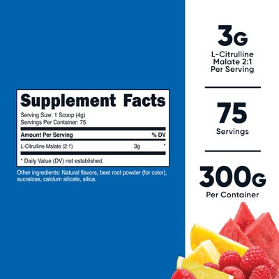 Nutricost L-Citrulline Malate 2:1 (300g) Fruit Punch - Workout Support, Muscle Performance, Nitric Oxide Booster - Fitness Supplement Powder, 75 Servings