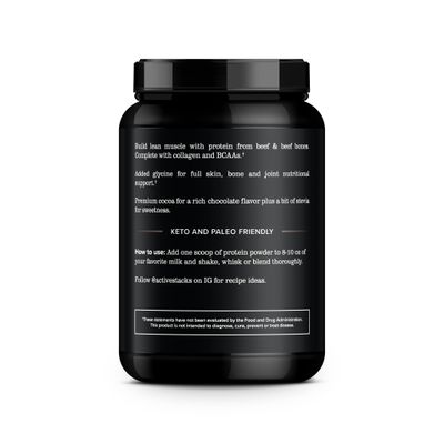 Active Stacks Beef Protein Isolate Powder, Chocolate - Dairy Free with Natural Collagen for Keto, Paleo, Bone Broth & Low Carb Diets, 2 Pound