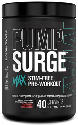 Jacked Factory Pumpsurge Max Stim Free Pre Workout - High-Performance Caffeine Free Pre Workout with L-Citrulline, N03-T Arginine Nitrate &amp; Glutathione - 40 Servings, Cherry Limeade