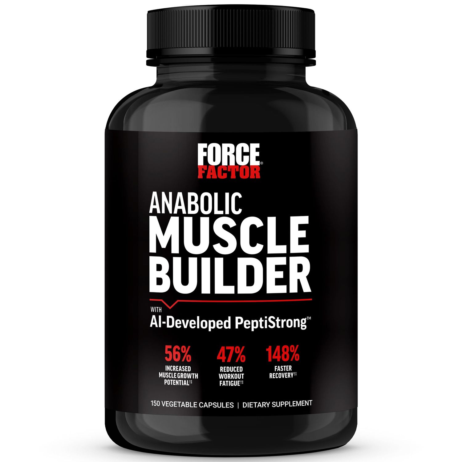FORCE FACTOR Anabolic Muscle Builder, Muscle Building Support Supplements for Men, Supports Muscle, Strength, and Recovery, Reduces Fatigue, with AI-Developed PeptiStrong, 150 Capsules