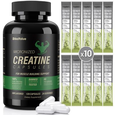 BIKAYALUE Creatine Capsules &amp; Electrolytes Powder, 150 Creatine Capsules, 10 Pack Electrolyte Combination, Supplement for Muscle, Energy, Recovery, Gluten-Free Creatine for Women, Men (30 Servings)