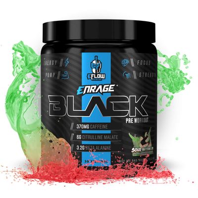 eFlow Nutrition Enrage Black High Stimulant Pre Workout Supplement - Preworkout Powder to Boost Energy, Pumps and Strength - 4 Flavors (30 Servings) (Sour Watermelon)