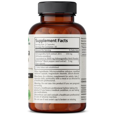 Futurebiotics Ashwagandha Extra Strength Stress &amp; Mood Support with BioPerine - Non GMO Formula, 100 Vegetarian Capsules