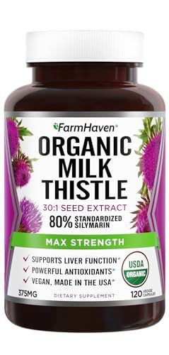 FarmHaven USDA Organic Milk Thistle Capsules |30X Concentrated Seed Extract &amp; 80% Silymarin Standardized - Supports Liver Function and Overall Health | Non-GMO | 120 Veggie Capsules