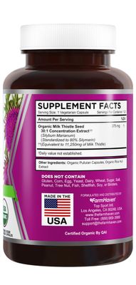 FarmHaven USDA Organic Milk Thistle Capsules |30X Concentrated Seed Extract & 80% Silymarin Standardized - Supports Liver Function and Overall Health | Non-GMO | 120 Veggie Capsules
