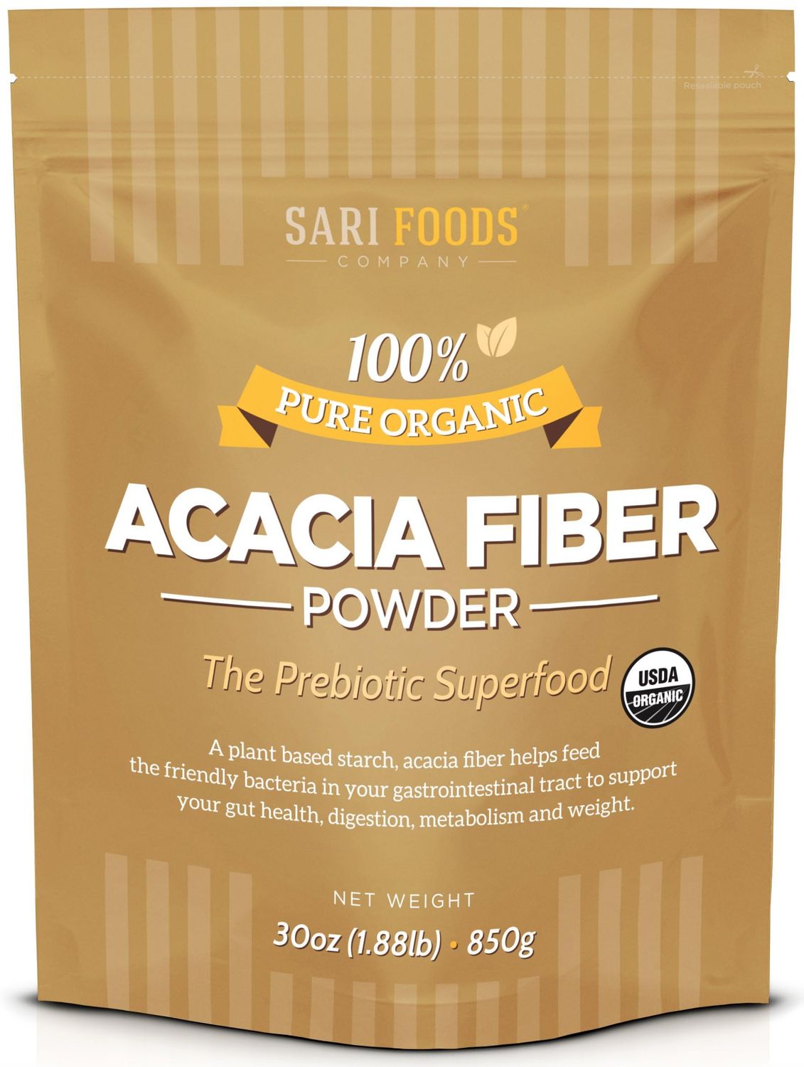 Organic Acacia Fiber Powder (30 Ounce): Natural, Whole Food, Plant Based Prebiotic Superfood for Gut Health