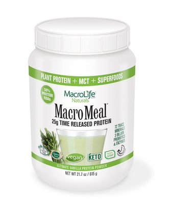MacroLife Naturals MacroMeal Vegan Protein Powder Vanilla, Superfood Greens Probiotics + Fiber, Immune Energy Digestive Daily Essentials for Women &amp; Men Gluten-Free 21.7oz (15 Servings)