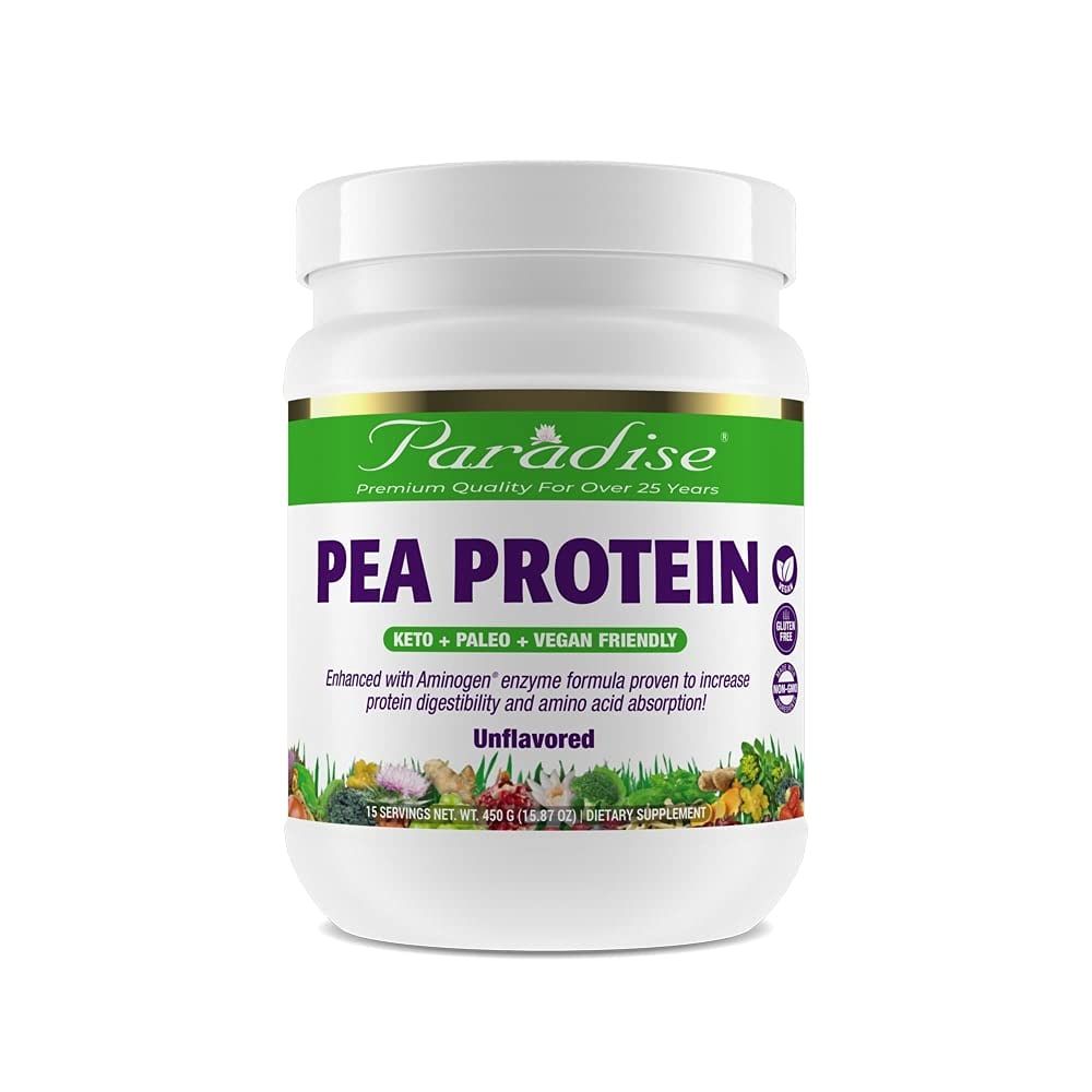 Paradise Herbs Pea Protein Powder, Organic, Keto, Paleo, Vegan, Non GMO, Gluten Free, Unflavored, 15 Servings, 450 G (15.87oz)