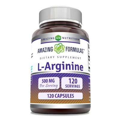 Amazing Formulas L-Arginine Supplement | 500 Mg Per Serving | Capsules | Amino Acid Supplement for Men &amp; Women | Non-GMO | Gluten Free | Made in USA (120 Count)