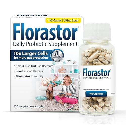 Florastor Probiotics for Digestive &amp; Immune Health, 100 Capsules, Probiotics for Women &amp; Men, Dual Action Helps Flush Out Bad Bacteria &amp; Boosts The Good with Our Unique Strain Saccharomyces Boulardii