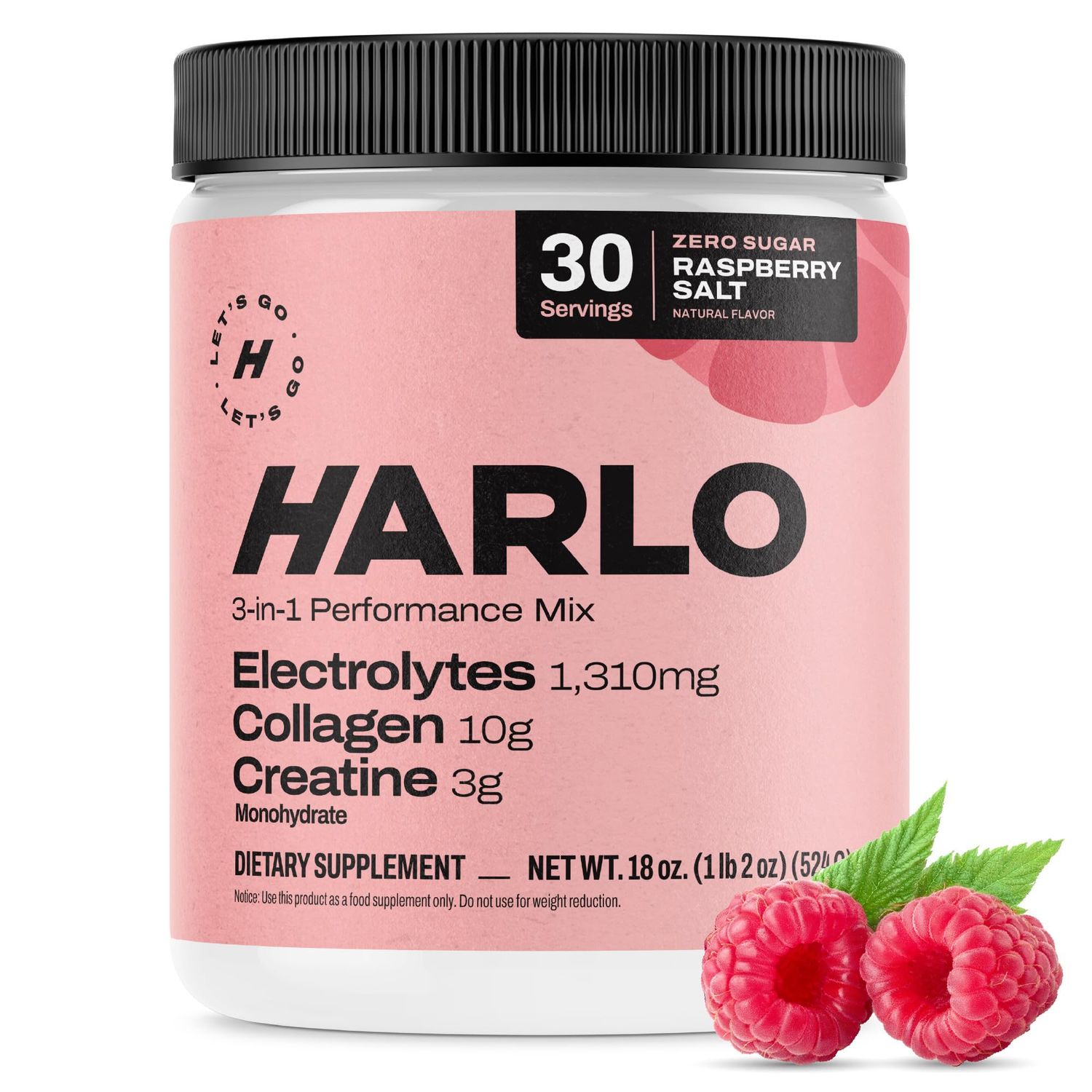 Harlo - Raspberry Salt Electrolyte Drink Mix with Bovine Collagen &amp; Creatine- Creatine Monohydrate Powder - Energy Drink Powder - Pre Workout Powder - Sugar Free Energy Drinks - Post Workout Recovery