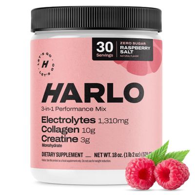Harlo - Raspberry Salt Electrolyte Drink Mix with Bovine Collagen &amp; Creatine- Creatine Monohydrate Powder - Energy Drink Powder - Pre Workout Powder - Sugar Free Energy Drinks - Post Workout Recovery