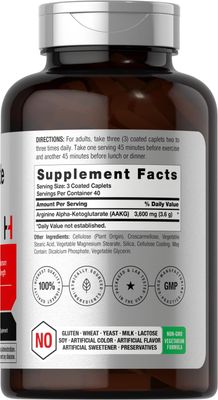 Horbach Nitric Oxide Max 3600mg | 120 Caplets | with Arginine AAKG for Men and Women | Vegetarian, Non-GMO, &amp; Gluten Free Pre Workout Supplement