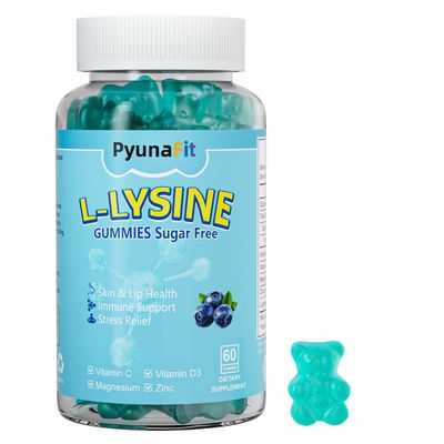 PYUNAFIT L-Lysine Gummies 1000mg, 5 in 1 Extra Strength for Immune Support, Skin &amp; Lip Health, Chewable Lysine Supplement for Kids Adults, 60 Count