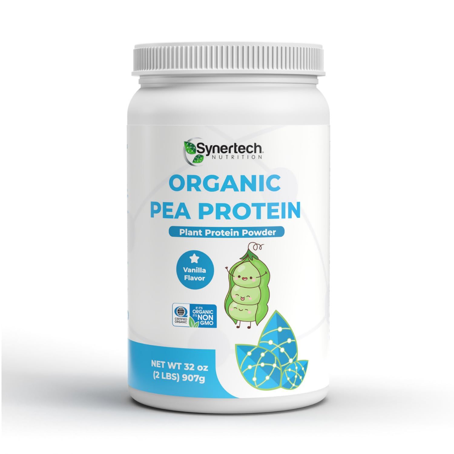 SYNERTECH NUTRITION Vegan Vanilla Flavored Pea Protein (2lbs) | Organic Plant-Based Protein - Non-GMO, Certified Organic