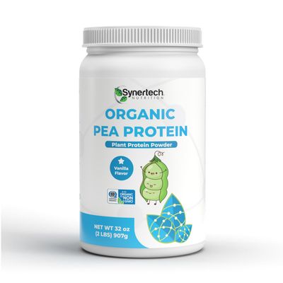 SYNERTECH NUTRITION Vegan Vanilla Flavored Pea Protein (2lbs) | Organic Plant-Based Protein - Non-GMO, Certified Organic
