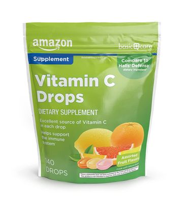 Amazon Basic Care Vitamin C Supplement Drops, Lemon, Orange &amp; Grapefruit, 140 count (Previously SoundHealth)