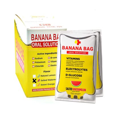 Banana Bag Oral Solution Salted Watermelon 30-Pack Medbox Pharmacist Hydration Recovery Formula - Electrolyte &amp; Vitamin Powder Packet Drink Mix