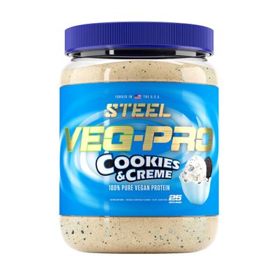 Steel Supplements Veg-PRO | Vegan Protein Powder, Cookies and Creme | 25 Servings (1.65lbs) | Protein Powder with BCAA Amino Acid | Non GMO | Non Dairy | Low Carb Formula | Artificial Flavoring