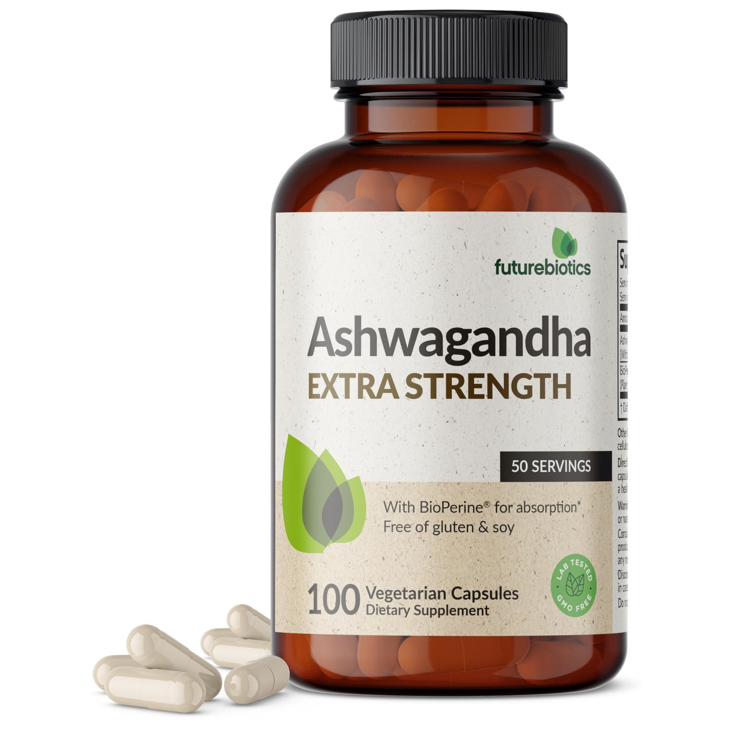 Futurebiotics Ashwagandha Extra Strength Stress &amp; Mood Support with BioPerine - Non GMO Formula, 100 Vegetarian Capsules