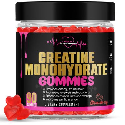 Generic Creatine Monohydrate Gummies for muscle recovery, muscle gain and strength, energy focus and brain health, gluten free, non GMO, vegan supplement for men and women, 30 servings 90 ct