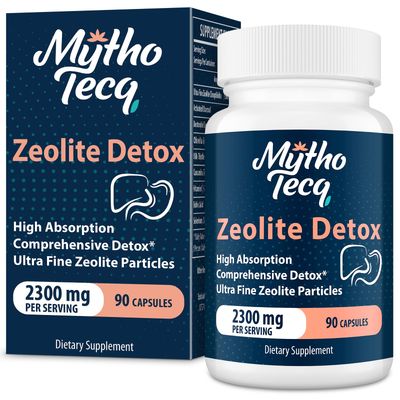 2300 MG Zeolite Detox Capsules - Activated Charcoal &amp; Bentonite Clay, Highly Absorbable Full Body Detox, Liver &amp; Gut Detox Cleanse, Zeolite Clinoptilolite for Heavy Metal Detox 90 Capsules