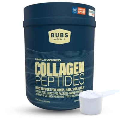 BUBS Naturals Unflavored Collagen Peptides Powder - Best Proteins for Joints &amp; Skin - Pasture Raised Grass Fed - Paleo Keto Friendly, Whole30 Approved, Non-GMO Dairy &amp; Gluten Free (20oz) 28 Servings