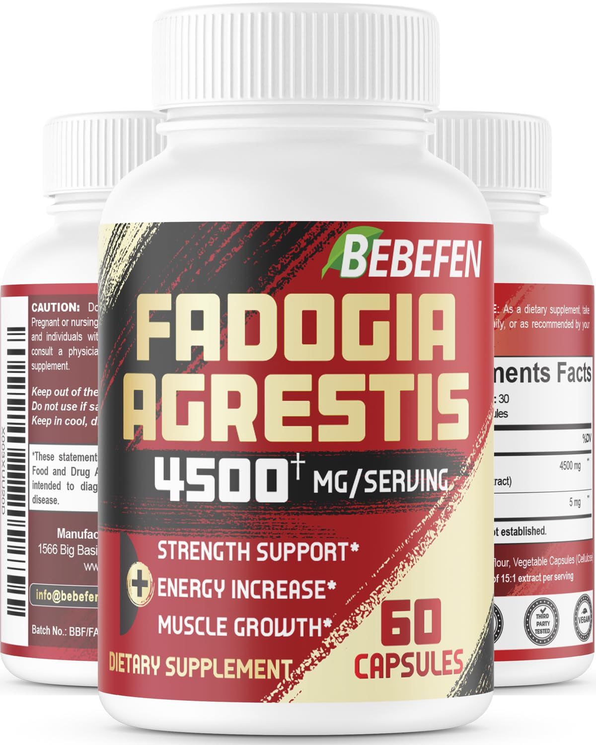 BEBEFEN Fadogia Agrestis 4500mg- Strength, Drive, Athletic Performance &amp; Muscle Mass - Gluten Free, Non-GMO, Vegan Capsules