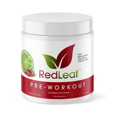 Red Leaf Pre Workout Energizer Powder, BCAA&#39;s, Beta-Alanine, Amino Acids and Green Tea for Immune Support and Preworkout Energy, Natural Cranberry Lime Flavor - 30 Servings