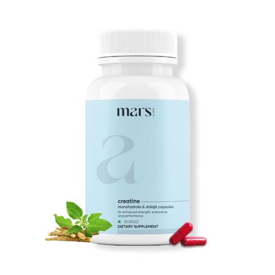 mars by GHC Micronized Creatine Monohydrate Caps with Shilajit &amp; Ashwagandha (120N) | 100% Pure &amp; Natural | Overall Well-Being - Pack of 1