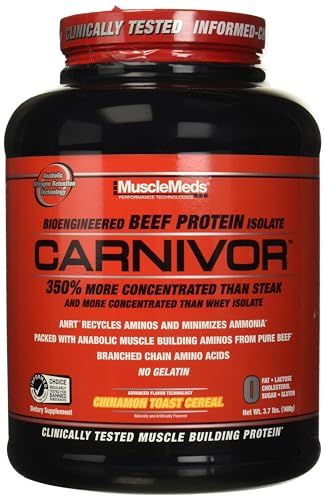 MuscleMeds Carnivor Beef Protein Isolate, 0 Lactose, 0 Sugar, 0 Fat, 0 Cholesterol, Cinnamon Toast Cereal, 4 Lb, 56 Servings
