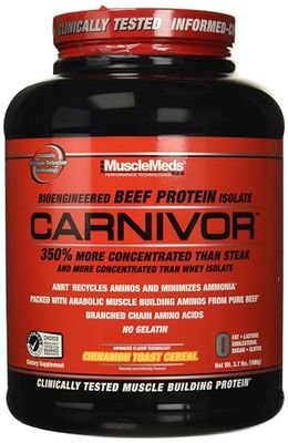 MuscleMeds Carnivor Beef Protein Isolate, 0 Lactose, 0 Sugar, 0 Fat, 0 Cholesterol, Cinnamon Toast Cereal, 4 Lb, 56 Servings