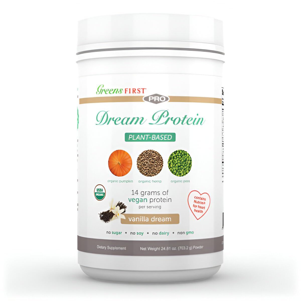 Greens First Dream Protein Plant Based - USDA Organic Dietary Supplement - Vegan Protein Powder - Nutritional