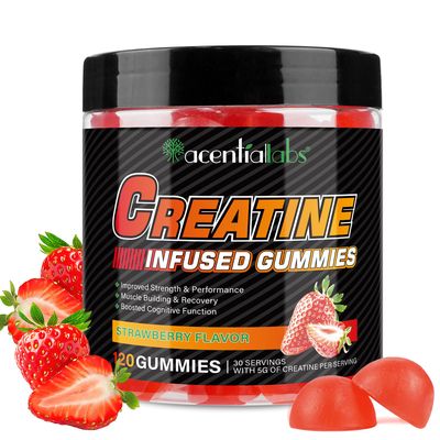 Creatine Monohydrate Gummies 5000mg for Men &amp; Women, Creatine Monohydrate, L-Taurine, Vitamin B12 for Muscle Growth, Strength, Focus, Energy &amp; Health, Sugar Free, Vegan, Strawberry Flavor, 120 Count