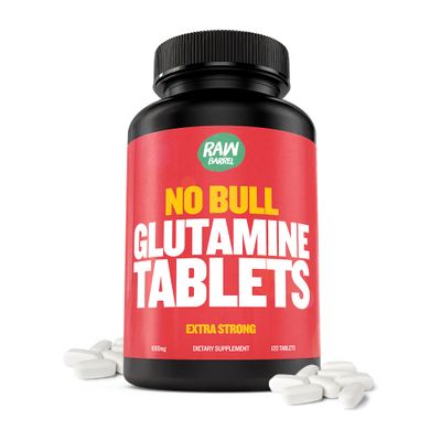 Raw Barrel - No Bull L-Glutamine Tablets, Pure L Glutamine Pills, Non GMO, L Glutamine Supplement, Naturally Vegan, Vegetarian Friendly and Gluten Free, 1000mg