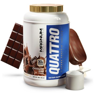Magnum Nutraceuticals Quattro Whey Protein Powder, Chocolate Love 2lb - Premium Protein Isolate Blend for Muscle Growth &amp; Recovery