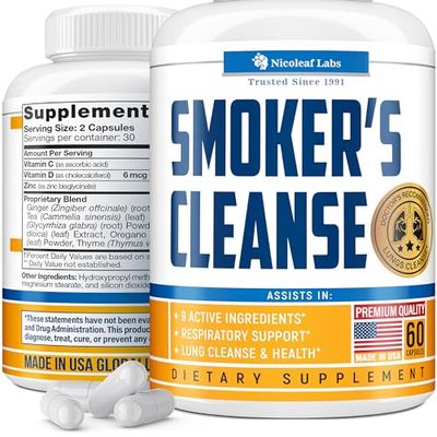 Smoker&#39;s Cleanse - Quit Smoking Aid &amp; Respiratory Support - Made in USA - Lung Cleanse and Detox for Smokers - Start New Life Today with All-Natural Lung Support Supplement - Vegan-Friendly, 60 Caps