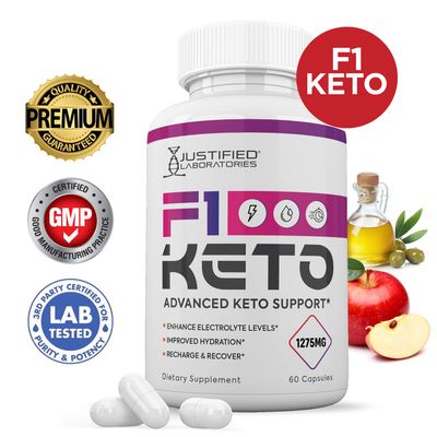 F1 Keto Pills 1275MG New &amp; Improved Formula Contains Apple Cider Vinegar Extra Virgin Olive Oil Powder Green Tea Leaf 60 Capsules