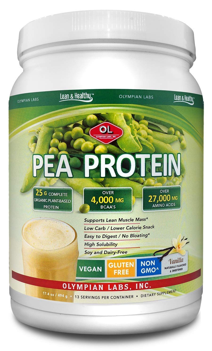 Olympian Labs Vanilla Pea Protein, 494 Grams, 13 Servings