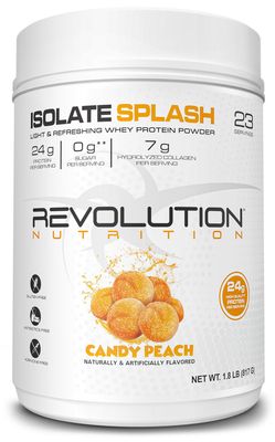 Revolution Nutrition, Isolate Splash, Clear Whey Protein Powder, Juice-Type Protein, Candy Flavour, Collagen, 24g of Protein Per Scoop, Zero Sugar, 817g, 23 Servings (Candy Peach, 1.8 Pound)